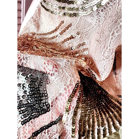 BCBGMAXAZRIA Size L Savannah Long-Back Sequined Top Blush Dark Bare Pink - Picture 6 of 16